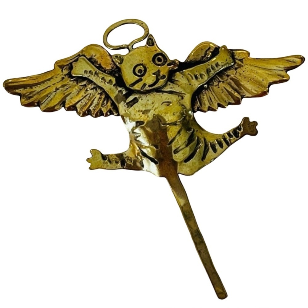 Brass Guardian Angel Cat Lapel Pin